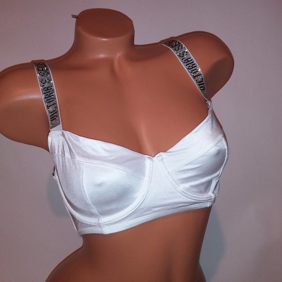 Victoria's Secret Other - Victoria Secret Swim Bikini Top 32DD‎ White Shine Strap Bling Logo Solid New